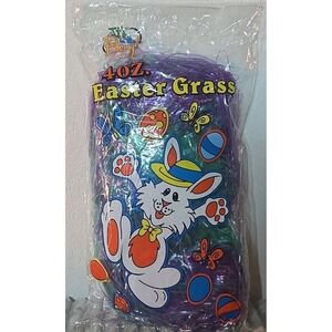 Vtg NOS Green Purple Easter Basket Grass 4oz Cellophane It's In The Bag Filler